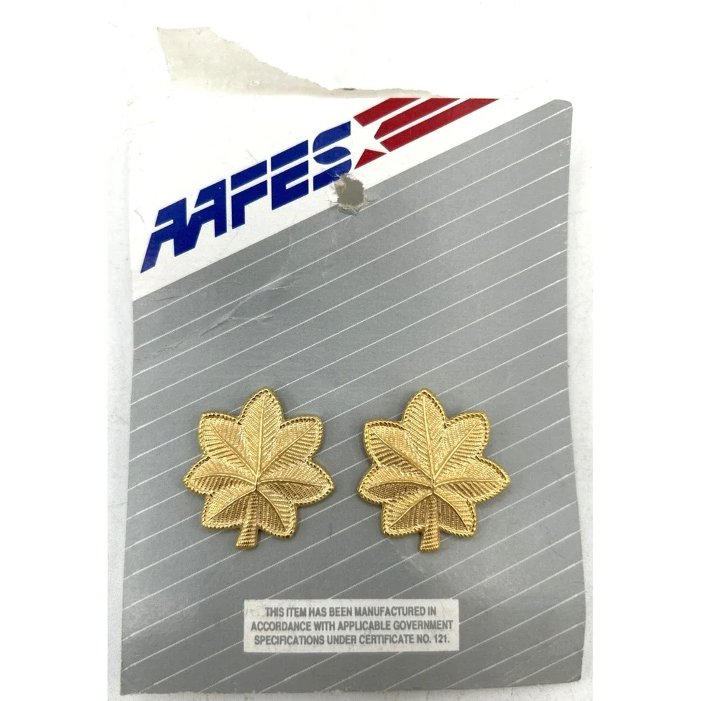 US Major Oak Leaf Collar Insignia Pair Tie Hat Tac Gold-Tone AAFES NOS